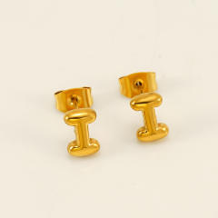 Chunky initial letter bubble letter stainless steel studs earrings