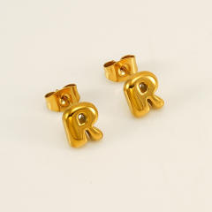 Chunky initial letter bubble letter stainless steel studs earrings