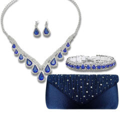 Delicate colorful glass crystal statement diamond jewelry set with evening bag
