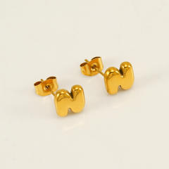 Chunky initial letter bubble letter stainless steel studs earrings