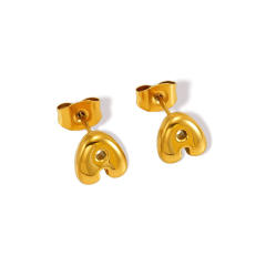 Chunky initial letter bubble letter stainless steel studs earrings