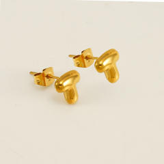 Chunky initial letter bubble letter stainless steel studs earrings