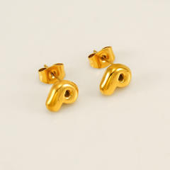 Chunky initial letter bubble letter stainless steel studs earrings