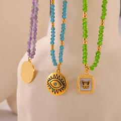 Summer colorful crystal bed evil eye coin butterlfy charm stainless steel necklace