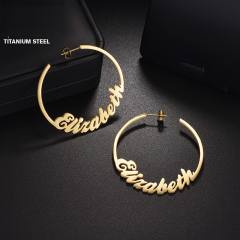 Concise custom name big hoop stainless steel earrings