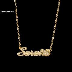 Personality diamond custom name kitty cat stainless steel necklace