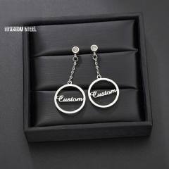 Custome name big circle rhinestone stainless steel earrings