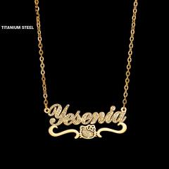 Personality diamond custom name kitty cat stainless steel necklace