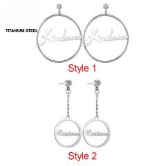 Custome name big circle rhinestone stainless steel earrings