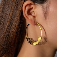 Concise custom name big hoop stainless steel earrings