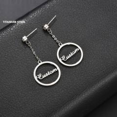 Custome name big circle rhinestone stainless steel earrings