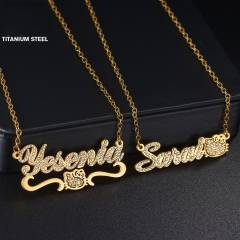 Personality diamond custom name kitty cat stainless steel necklace