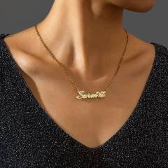Personality diamond custom name kitty cat stainless steel necklace