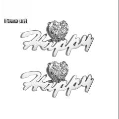Elegant heart cubic zircon custom name stainless steel earrings