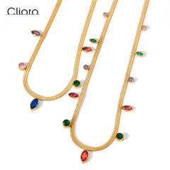 Hot sale colorful cubic zircon snake chain stainless steel choker necklace anklet set