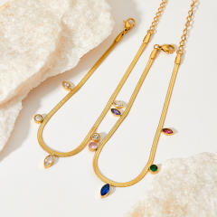 Hot sale colorful cubic zircon snake chain stainless steel choker necklace anklet set