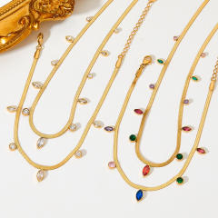 Hot sale colorful cubic zircon snake chain stainless steel choker necklace anklet set
