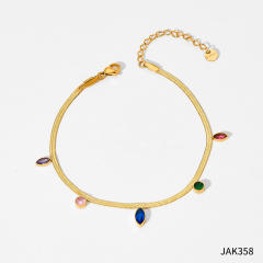 Hot sale colorful cubic zircon snake chain stainless steel choker necklace anklet set
