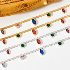 Hot sale colorful cubic zircon snake chain stainless steel choker necklace anklet set
