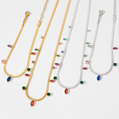 Hot sale colorful cubic zircon snake chain stainless steel choker necklace anklet set