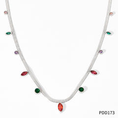 Hot sale colorful cubic zircon snake chain stainless steel choker necklace anklet set