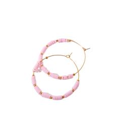Summer boho clay bead big hoop stainless steel earrings
