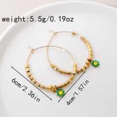 Boho daisy flower bead big hoop stainless steel earrings