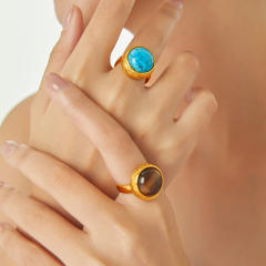 Boho turquoise stone tiger eye stone statement stainless steel rings