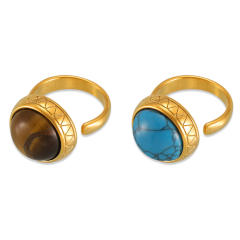 Boho turquoise stone tiger eye stone statement stainless steel rings