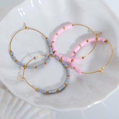 Summer boho clay bead big hoop stainless steel earrings