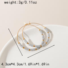 Summer boho clay bead big hoop stainless steel earrings