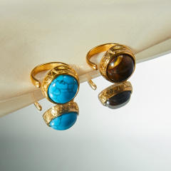 Boho turquoise stone tiger eye stone statement stainless steel rings