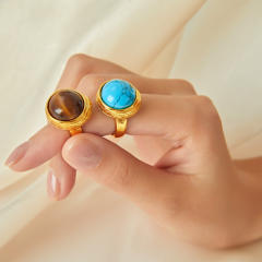 Boho turquoise stone tiger eye stone statement stainless steel rings