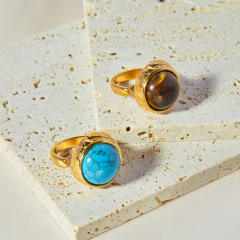 Boho turquoise stone tiger eye stone statement stainless steel rings