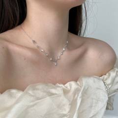 925 sterling silver diamond tiny clover dainy necklace bracelet set