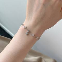 925 sterling silver diamond tiny clover dainy necklace bracelet set