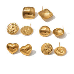 Vintage chunky geometric round shape stainless steel earrings