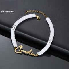 Boho colorful clay beads custom name stainless steel bracelet