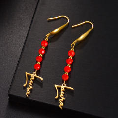 Handmade custom name colorful beaded stainless steel earrings
