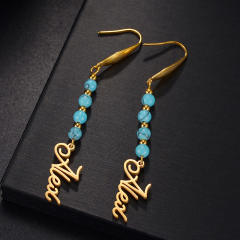 Handmade custom name colorful beaded stainless steel earrings