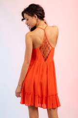 Summer design plain color sexy hollow out backless halter neck dress short dress