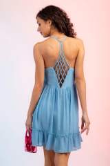 Summer design plain color sexy hollow out backless halter neck dress short dress