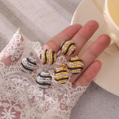 Vintage round shape pearl bead enamel stainless steel earrings