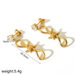 18KG elegant knotted pearl drop stainless steel earrings collection