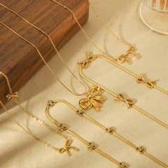 18KG creative bow dainty stainless steel necklace collection