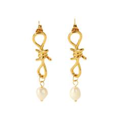 18KG elegant knotted pearl drop stainless steel earrings collection