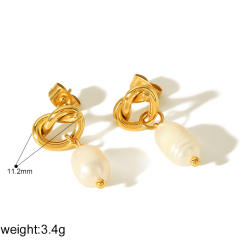 18KG elegant knotted pearl drop stainless steel earrings collection
