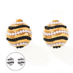 Vintage round shape pearl bead enamel stainless steel earrings