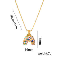 Hiphop rainbow cubic zircon setting bubble letter initial letter pendant necklace