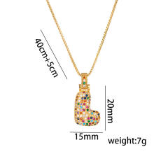 Hiphop rainbow cubic zircon setting bubble letter initial letter pendant necklace